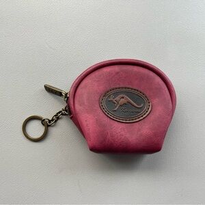 Cute Little Kangaroo Leather Coin and Key Pouch in Maroon